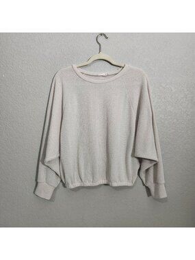 Lush Women’s Waffle Knit Pullover Sweater Large Beige Casual Relaxed Fit